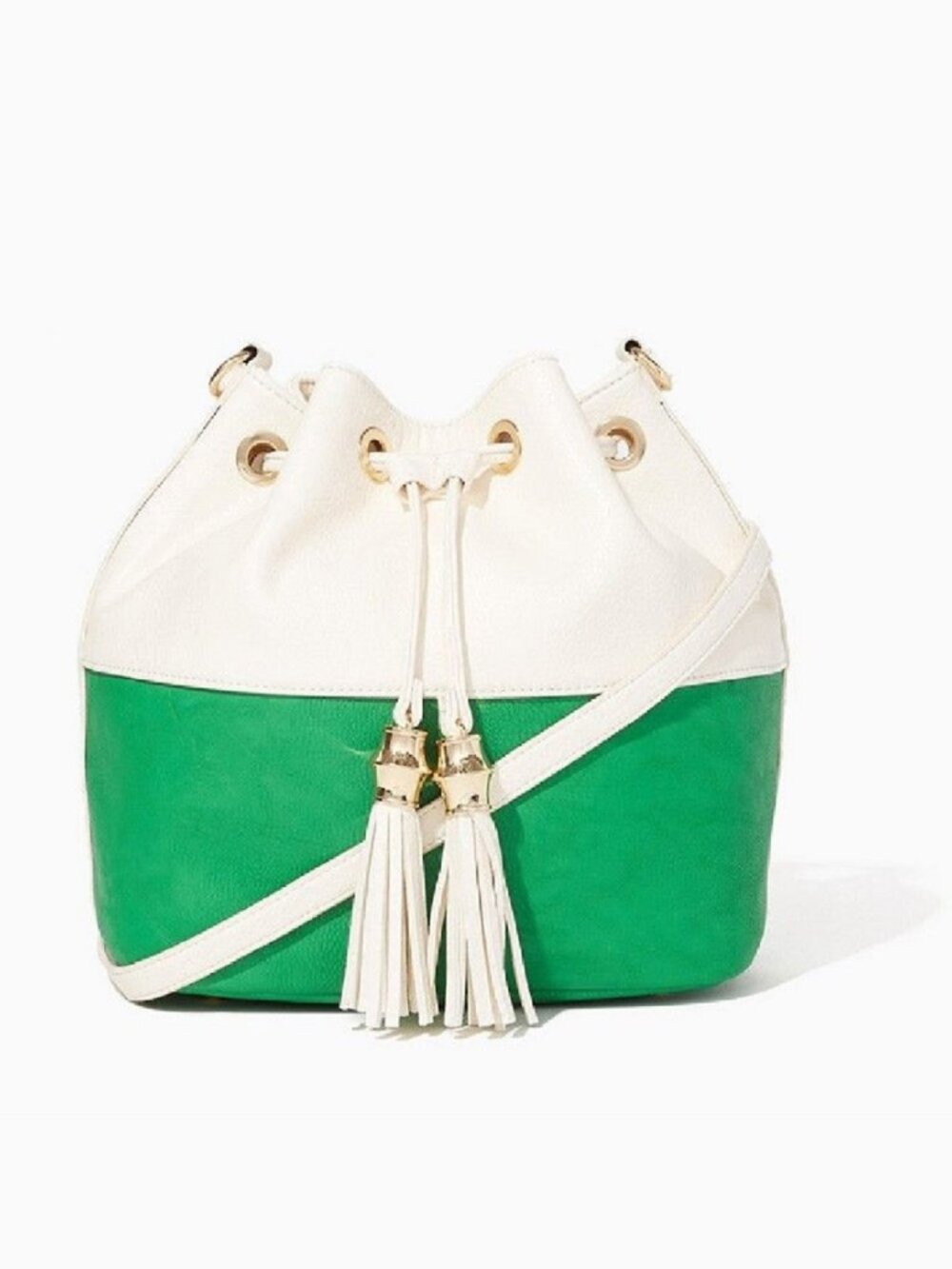 new IVORY + GREEN Charming Charlie GORGEOUS GARDENS Drawstring Bucket Handbag